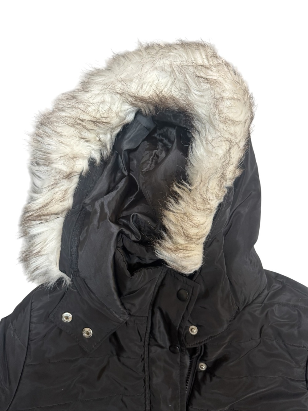 Ambiance Outerwear Black Puffer Jacket Faux Fur Hood Quilted NWOT Size S - Picture 4 of 12